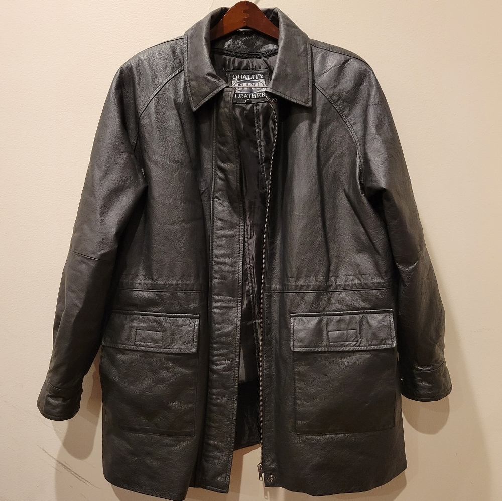 GINO Quality Leather Men's Jacket Zippered Lining flap Pockets Size XL